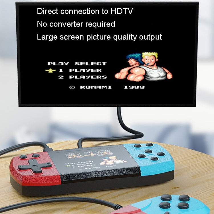 Portable retro handheld game console connected to TV with controller attached