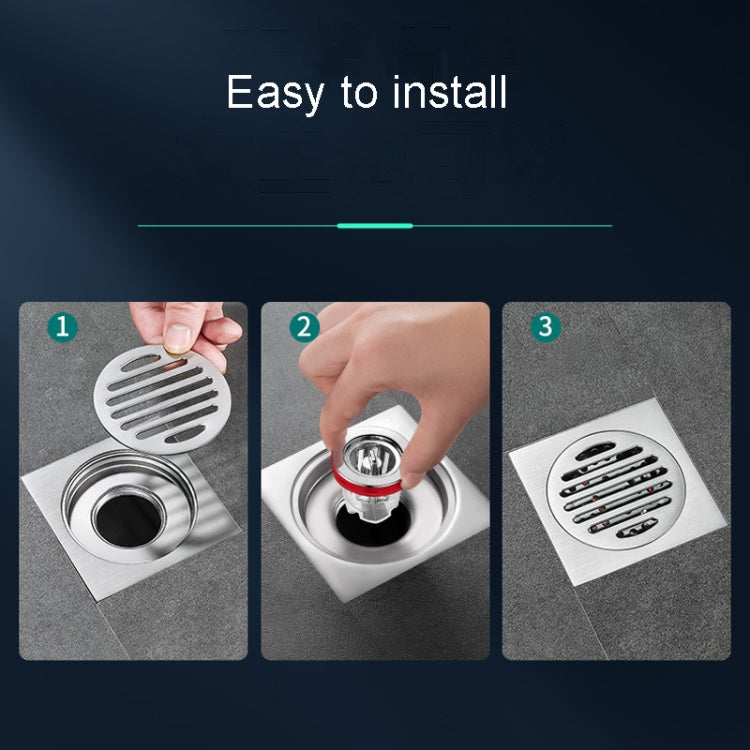 Universal floor drain cover installation showing drain insert and red-ring seal placement