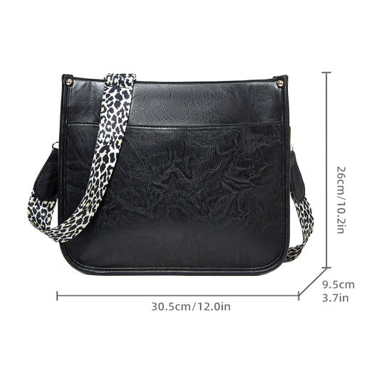 013 Leopard Strap PU Leather Single-shoulder Waterproof Crossbody Tote Bag