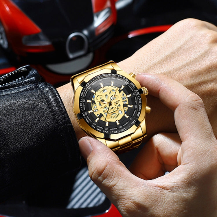 BINBOND S034 30M Waterproof Quartz Watch Skull Skeleton Luminous Watch