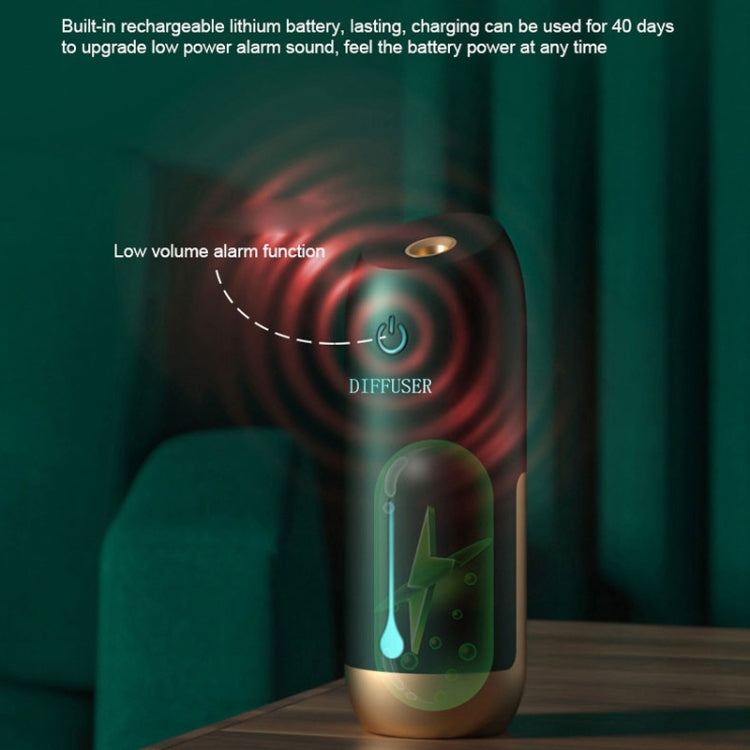 Air diffuser with glowing indicator light and visible mist plume from the nozzle
