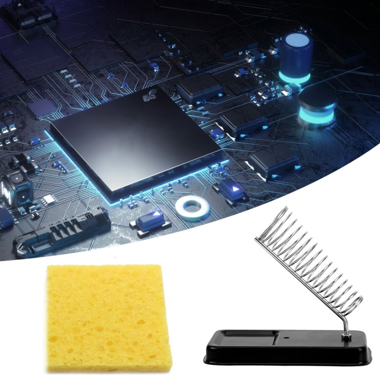 Square yellow soldering iron cleaning sponge pad for tin removal, with metal stand