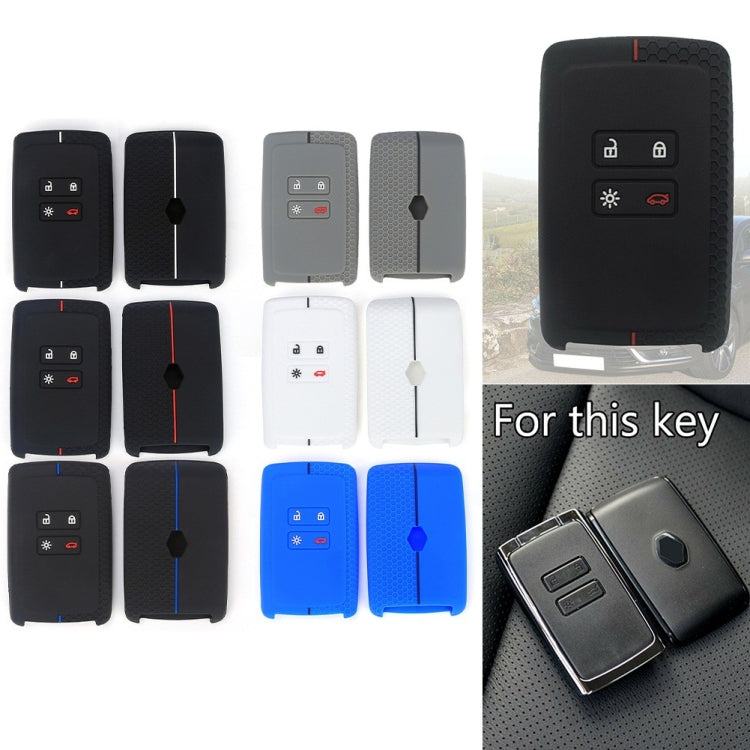 For Renault Koleos/Megane 2pcs 4 Button Honeycomb Pattern Silicone Key Cover, Black Red Line, Red White Line, Sea Blue Black Line, Dark Gray Black Line, White Black Line, Black Blue Line, Black White Line