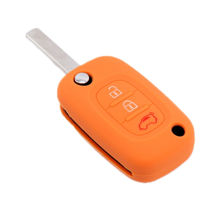 Orange 3-button silicone key case with metal key blade and key fob controls