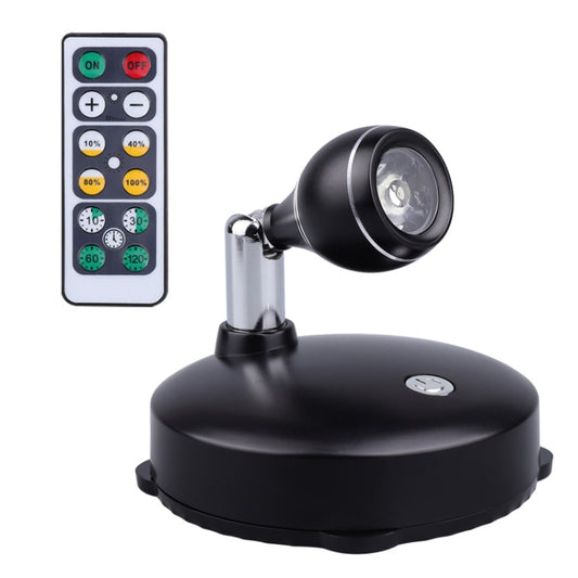 Black LED wall spotlight with round base and handheld remote control