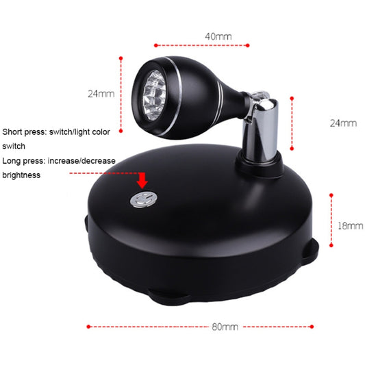 Black LED wall spotlight with adjustable lamp head and round base