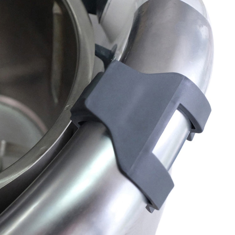 Blender handle bracket replacement installed on metal blender body, dark gray
