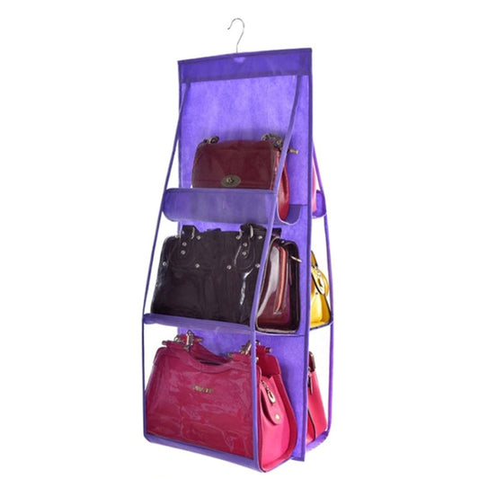 B05005 Double Sided 6 Pocket Hanging Bag Non-woven Fabric Hanging Handbag Organizer, B05005 Purple, B05005 Black, B05005 Grey, B05005 Rose Red, B05005 Green, B05005 Blue