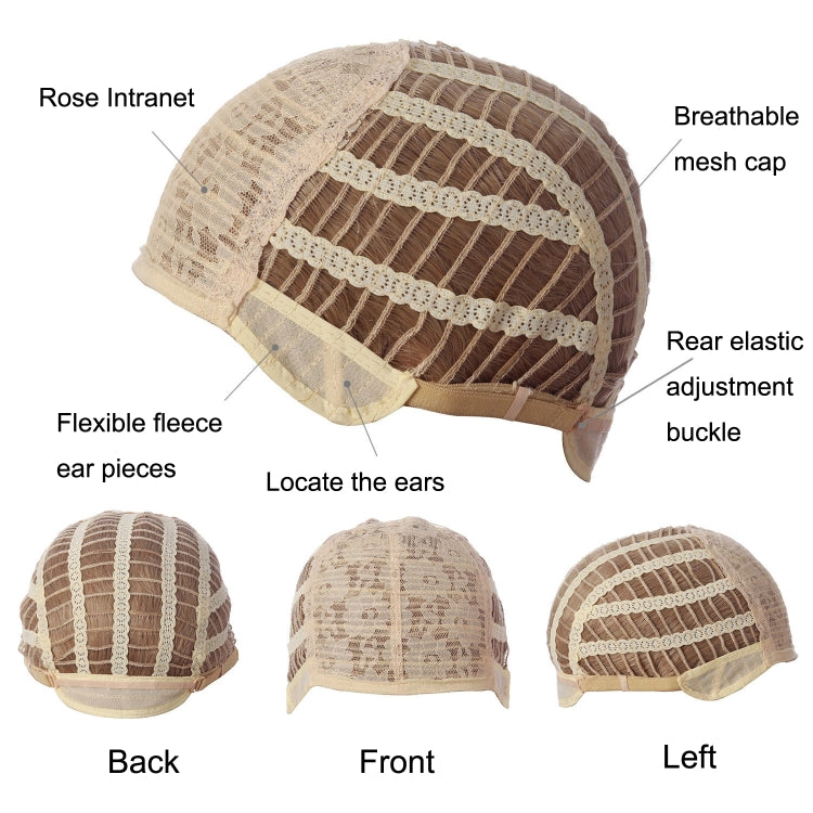Braided wig cap with breathable mesh and ear pieces, shown from multiple angles