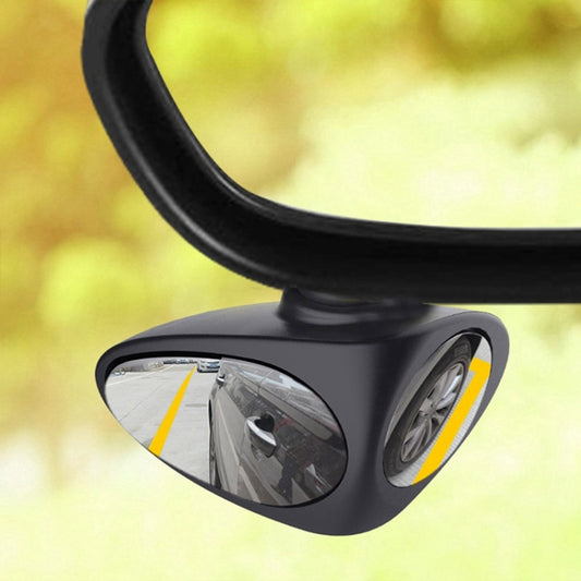 2-in-1 car blind spot mirror with black housing and oval convex viewing lens