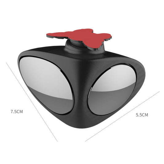 2-in-1 car blind spot mirror with black housing and double-lens oval shape
