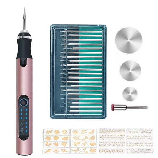 SNJ-3681 Mini Engraving Pen Wireless Polishing Electric Grinder, Style:, Roae Gold+Grinding Head, Silver+Grinding Head, Rose Gold+Grinding Head+Cutting Blade+Carving Stencil, Silver+Grinding Head+Cutting Blade+Carving Stencil