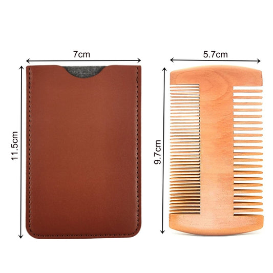 TW-BC90 Beard Wooden Comb Beard Shape Double-Sided Comb With PU Leather Case, Wooden