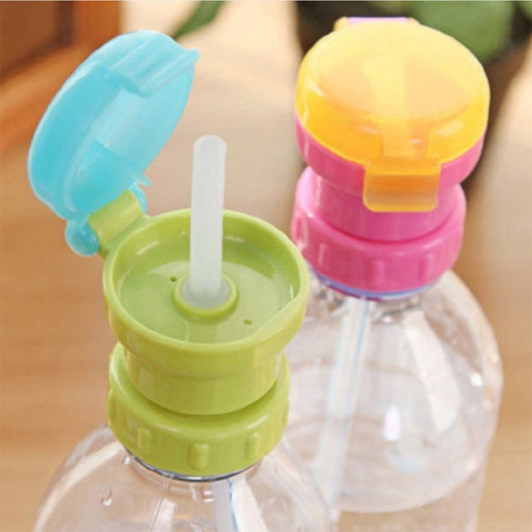 Portable straw lids on bottles: green with blue lid and pink with yellow lid, with straws