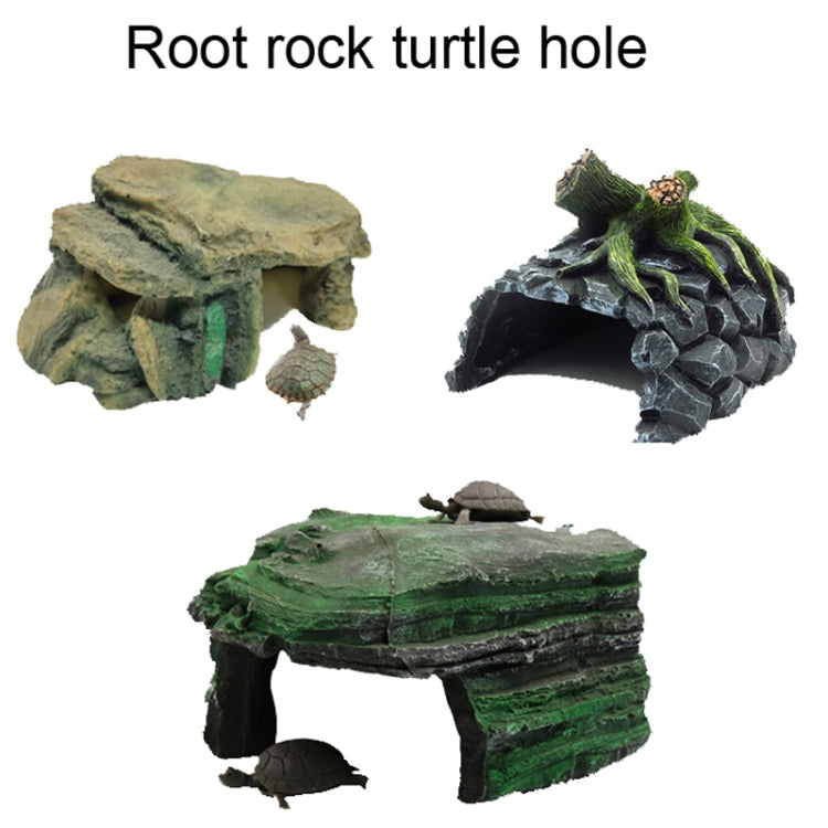 Resin turtle hideaway table collage with green and dark rock tunnel designs