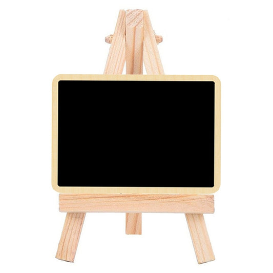 Rectangular mini chalkboard on wooden easel with light fabric hanger