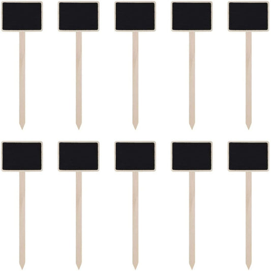 Wooden plug-in plant name tag set with small square blackboard stakes