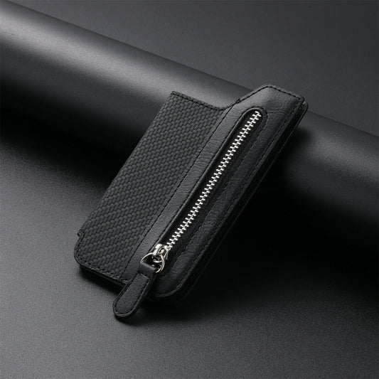 Phone ID Card Holder PU Leather Flap Zipper Wallet Card Holder Bag Adhesive Case
