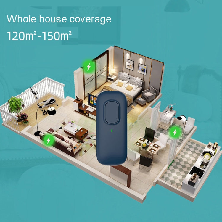 Two ultrasonic pest repellent devices, white and blue, placed in a home layout