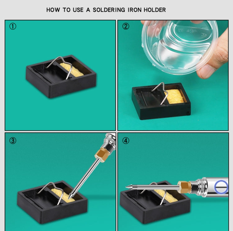 Soldering iron holder setup with iron placed in black base