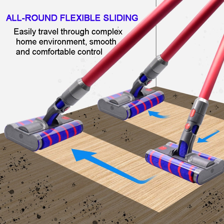Flexible sliding floor brush head with dual blue rollers for smooth floor cleaning