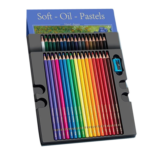 36-color soft oil pastel pencil set, open case with multicolor pencils