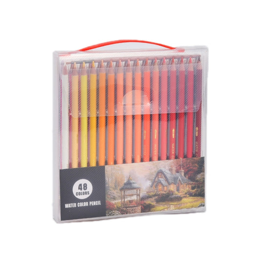 Water-soluble colored pencil set, 48 colors, clear case with orange handle