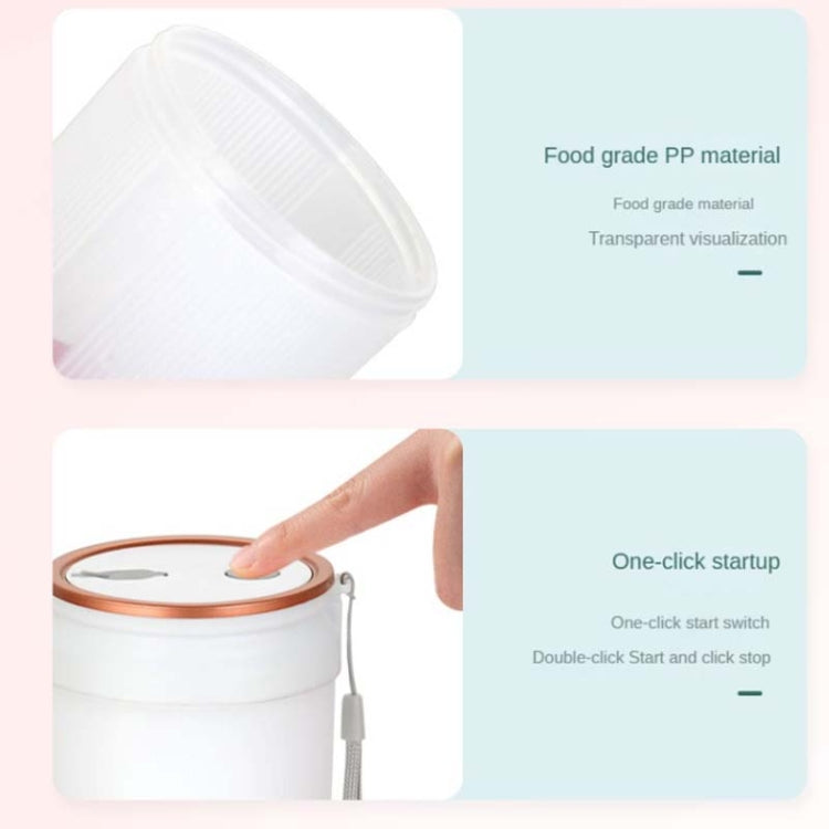 White portable electric juicer with transparent blending cup and round control lid.
