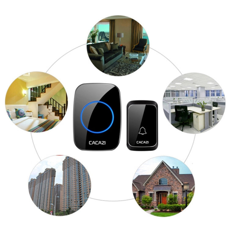 Black wireless doorbell receiver and push button with motion range icons