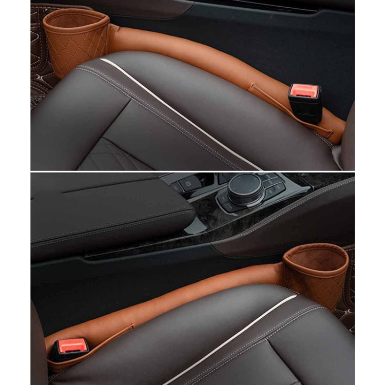 Car seat gap debris storage bag set, brown cup holder and strap on seat