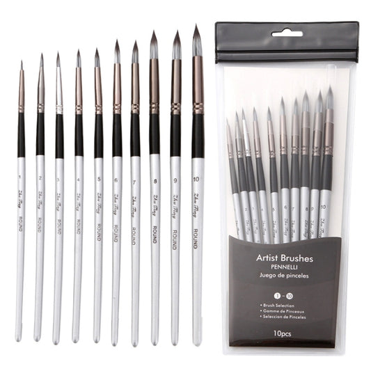 10-in-1 nylon hair paintbrush set, numbered round tips, wooden handles