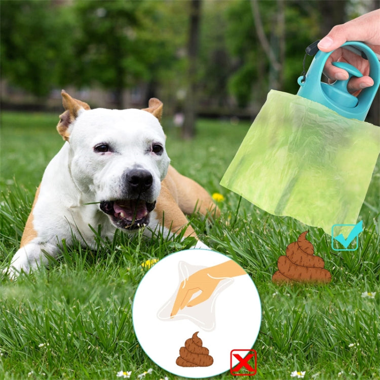 Blue gray pooper scooper lifting a green poop bag with six-claw head
