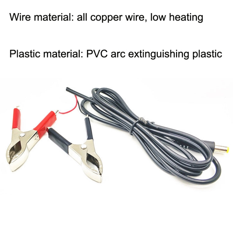 1.5m crocodile battery clip cable with red/black clamps and exposed wire conductors