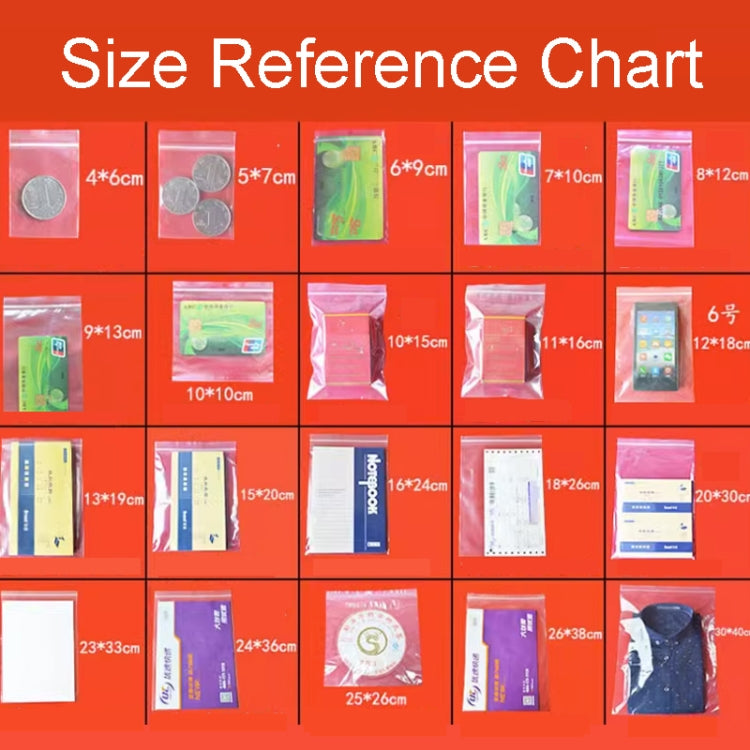Assorted clear plastic ziplock bags in multiple sizes for packaging and storage.