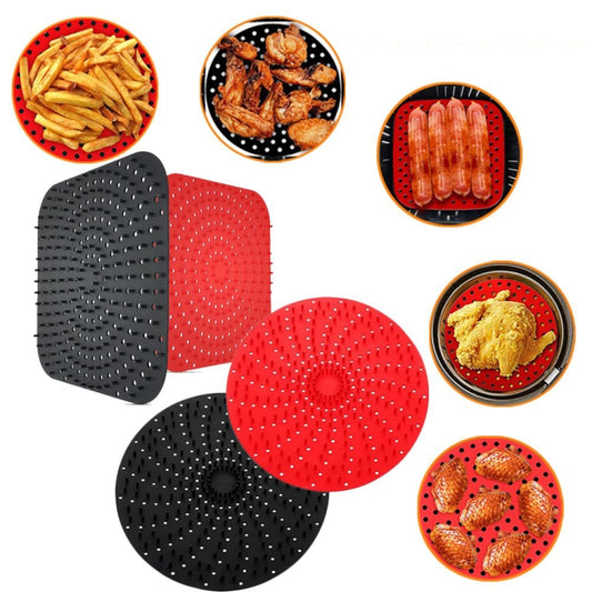 Air Fryer Reusable Silicone Liner Mat Non-Stick Steamer Pad Kitchen Accessories, Round 20cm Black, Round 20cm Red, Square Black 20.2cm, Square Red 20.2cm, Square Red 23cm, Square Black 23cm