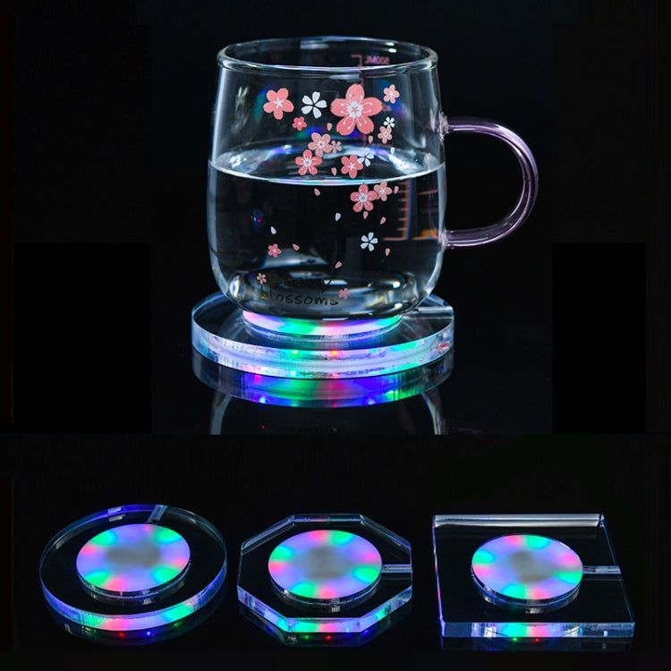 USB Charging LED Light Up Acrylic Coaster Transparent Crystal Base, 100x10mm Round, 100x10mm Octagonal, 100x10mm Square