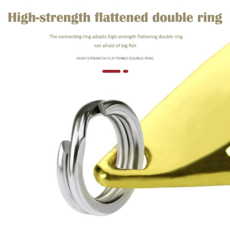 Spoon fishing lure attachment with flattened double metal connecting ring