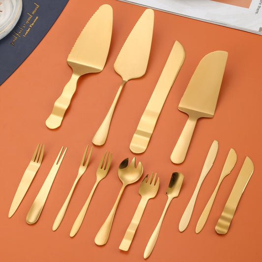 Stainless Steel Cake Moon Cake Knife Fork Dessert Cake Baking Tools, 14pcs/set Gold