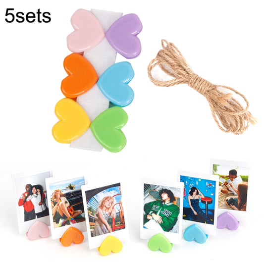 Heart-shaped memo clips with hemp rope, multicolor set of 6