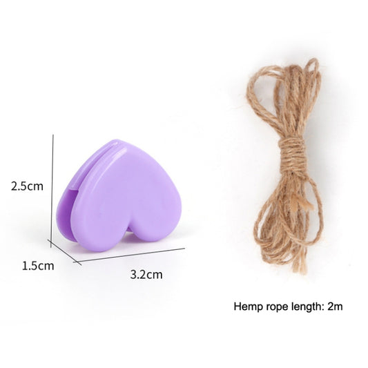 Purple heart-shaped memo clip with hemp rope, compact desktop photo holder