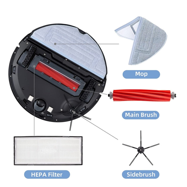 Robot vacuum accessory set: mop pad, red roller brush, white filter, side brush