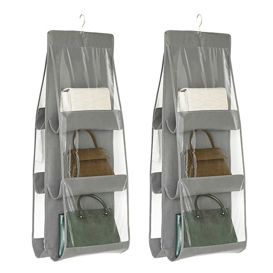 2pcs Double Sided Transparent Storage Bag Bedroom Wardrobe Storage Dustproof Hanging Bag, Gray 6 Grid, Black 6 Grid, Gray 8 Grid, Black 8 Grid
