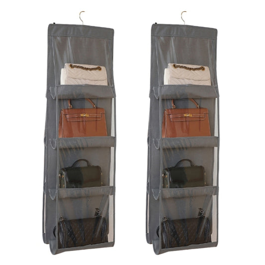 2pcs Double Sided Transparent Storage Bag Bedroom Wardrobe Storage Dustproof Hanging Bag, Gray 6 Grid, Black 6 Grid, Gray 8 Grid, Black 8 Grid