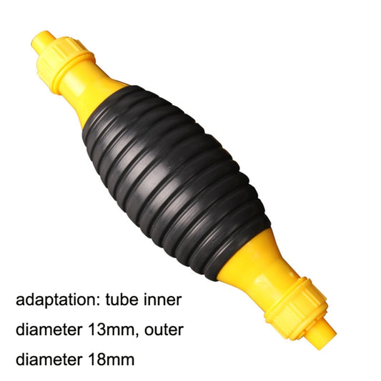 Manual oil pump with yellow end fittings and black ribbed pump body