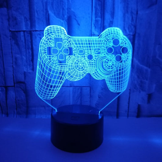 Glowing blue 3D game controller LED light with black cylindrical base