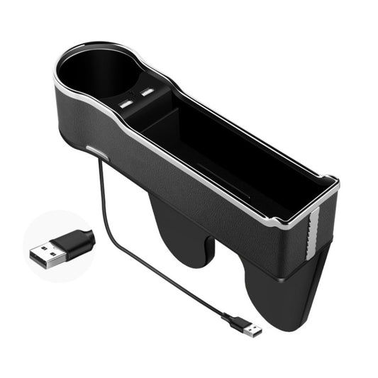 Car seat gap storage box with USB charger, black organizer with charging ports