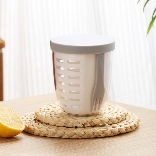 600ml Fruit and Veggie Snack Cup with Lid and Fork Airtight Leak-proof Salad Box