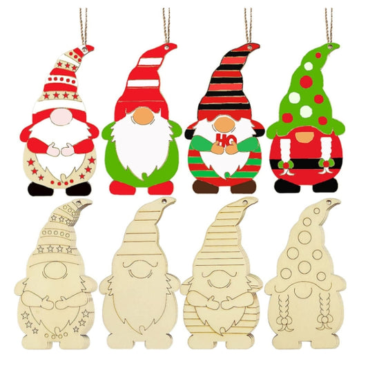 Christmas Tree DIY Painting Wooden Dwarf Elf Hanging Decorations, 4pcs/set, 8pcs/set, 12pcs/set, 32pcs/set