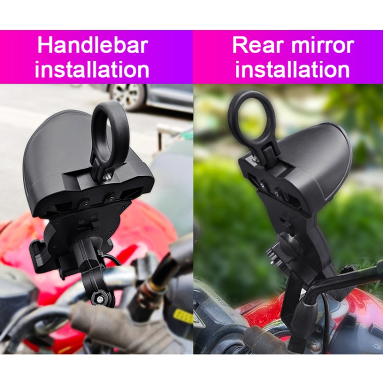 Motorcycle phone holder installation for handlebar and rear mirror mounting