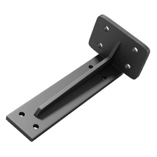 Heavy-duty T-frame concealed support bracket with screw holes, black and gray steel